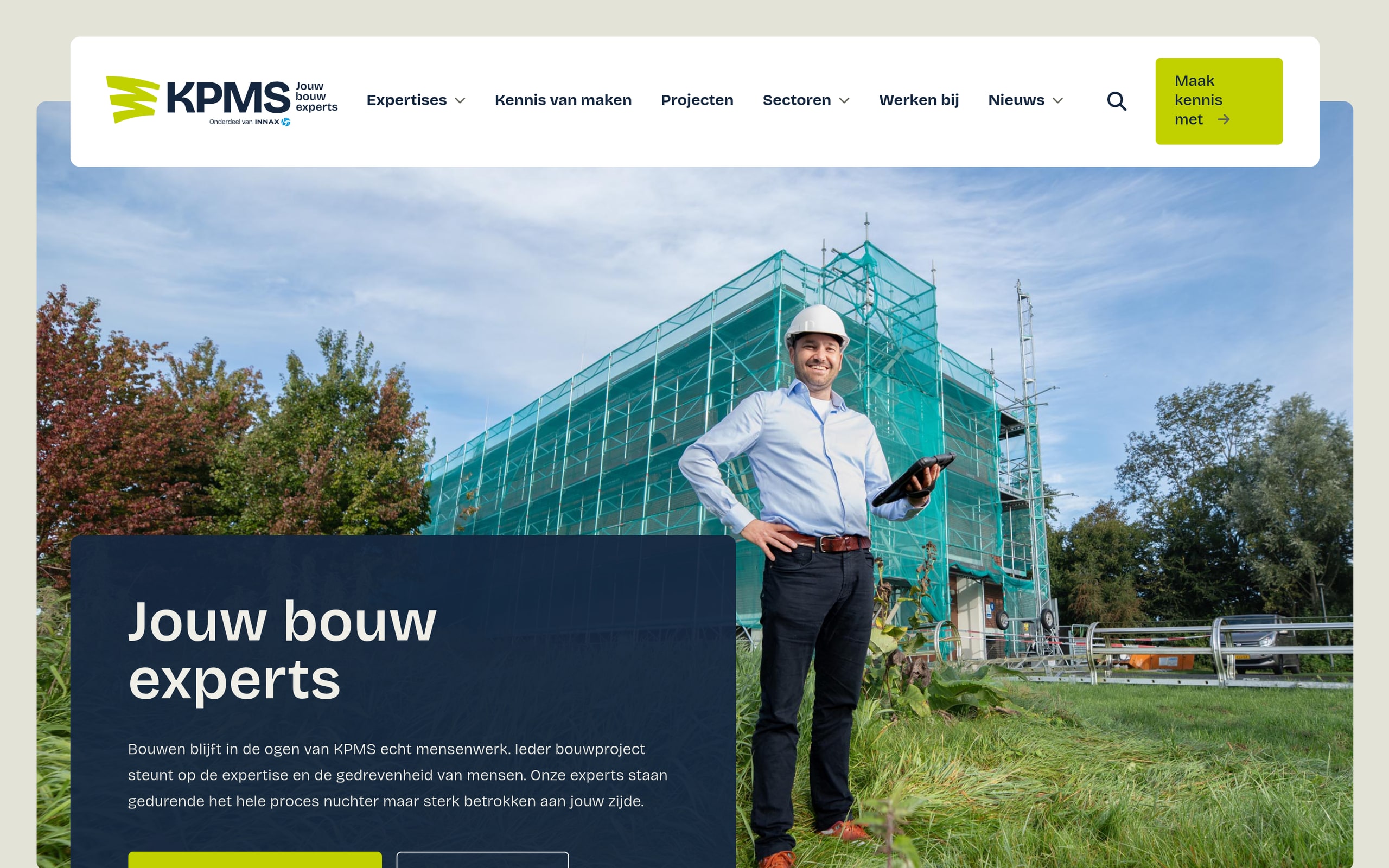 De homepage van de nieuwe website van KPMS, gemaakt door REUS