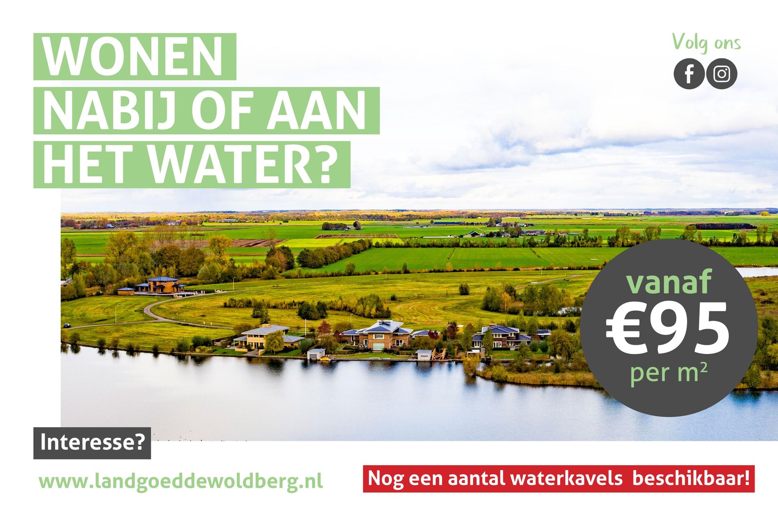 Bouwbord van Landgoed de Woldberg: Wonen nabij of aan het water?