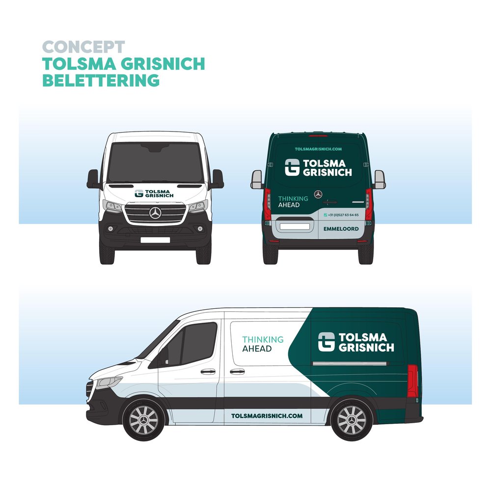 Ontwerp van de belettering op de bedrijfsbussen van Tolsma-Grisnich