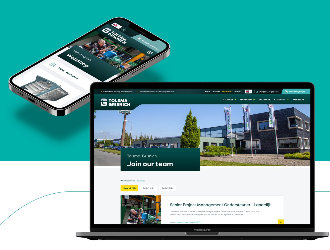 De website en webshop van Tolsma-Grisnich op laptop en telefoon, gemaakt door REUS