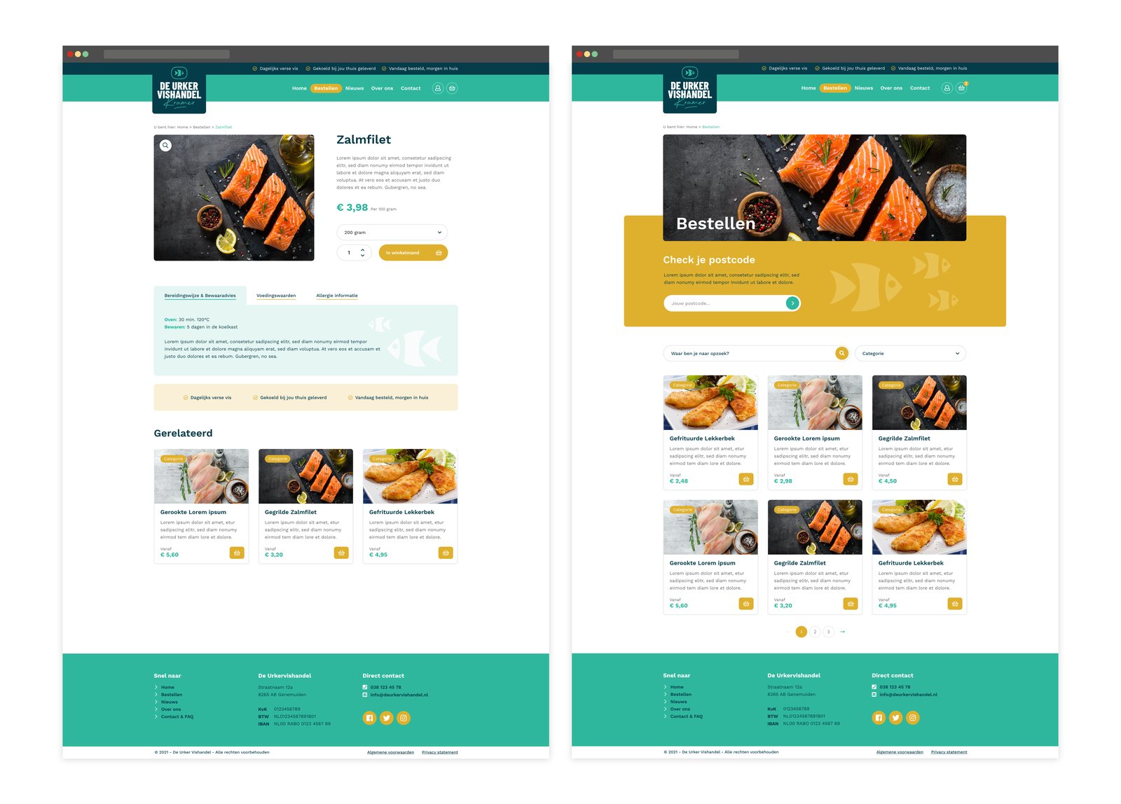 Ontwerp van de productpagina en bestelpagina van de webshop van De Urker Vishandel