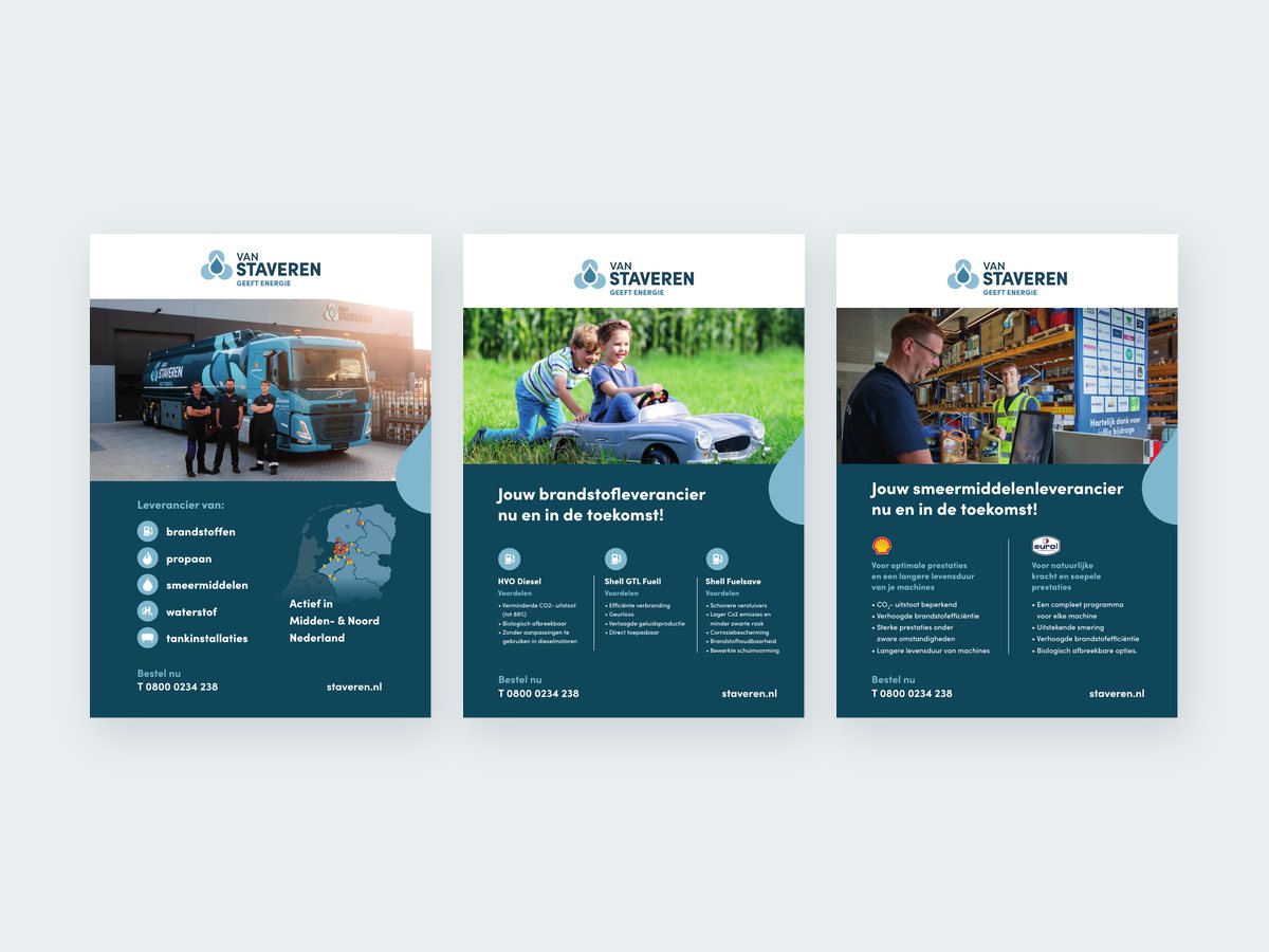 Drie advertenties van Van Staveren in de nieuwe huisstijl