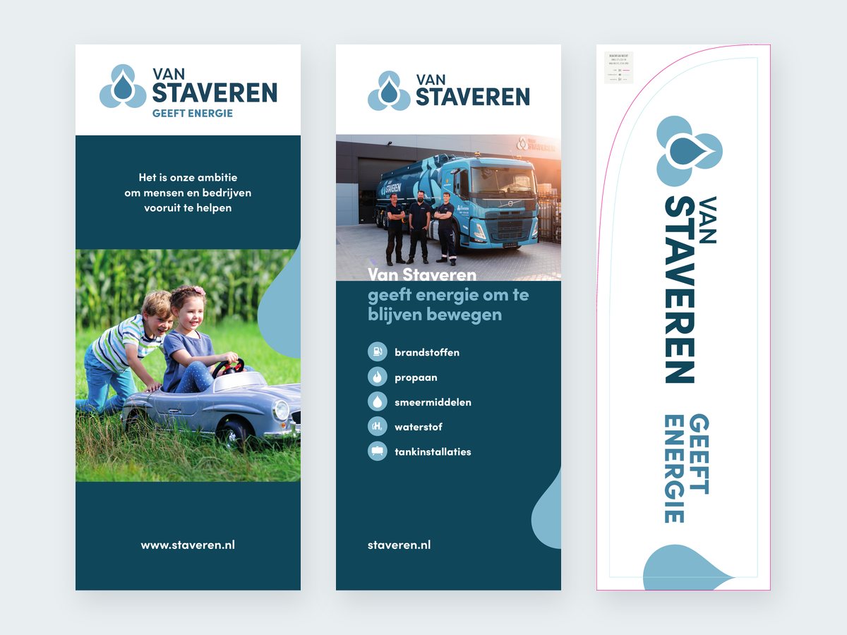 Twee rollupbanners en een beachflag van Van Staveren